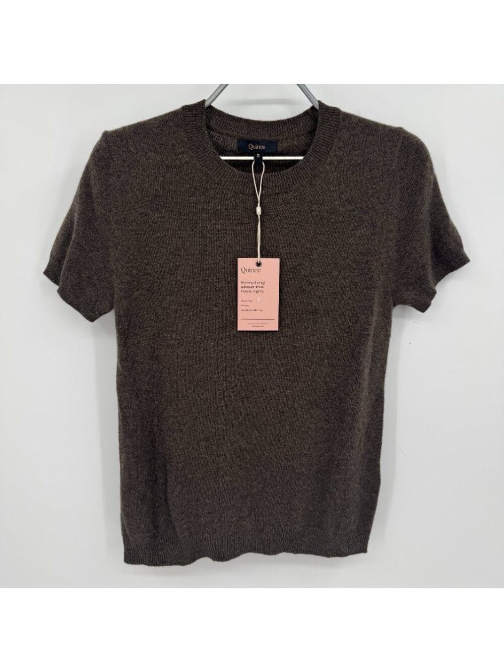 Quince Women’s Brown Mongolian Cashmere Sweater Tee Short Sleeve sz S NWT Soft